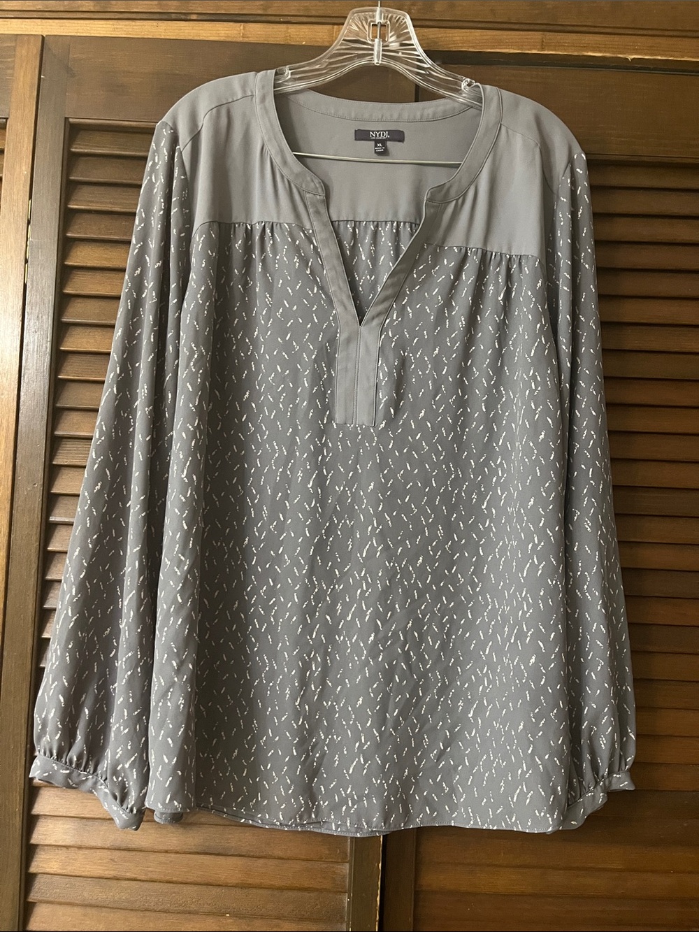NYDJ Gray Printed Long-Sleeve Tunic Blouse